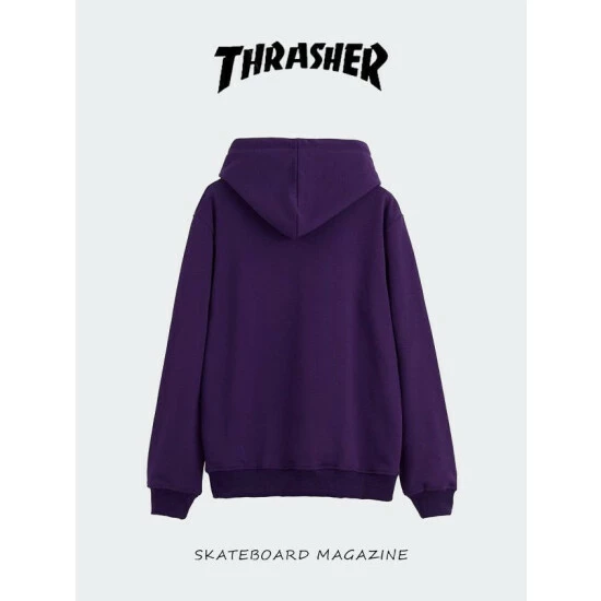 SheShow Thrasher Flame Logo Pullover Hoodie Sweatshirts & Sweaters Grey - Image 2