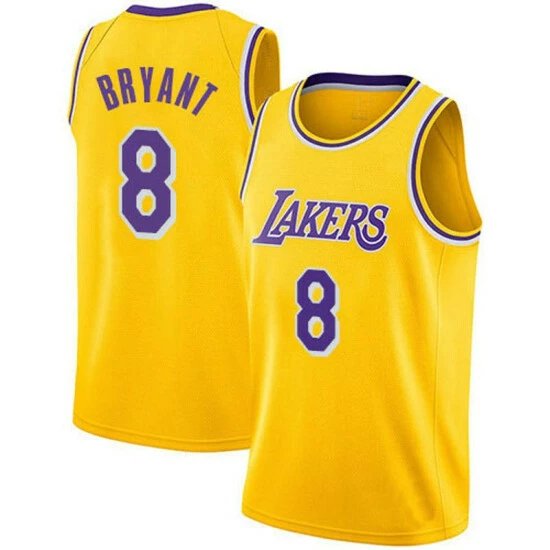 SheShow Mens Los Angeles Lakers Kobe Bryant #8 Swingman Gold Basketball Jersey Tops Yellow