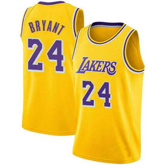 SheShow Mens Los Angeles Lakers Kobe Bryant #24 Swingman Gold Basketball Jersey Tops Yellow