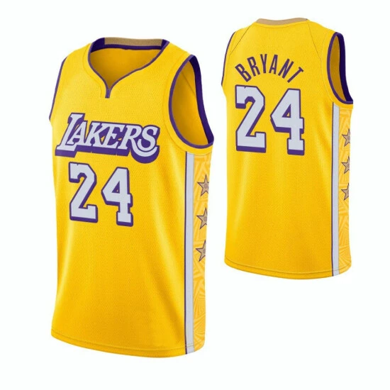 SheShow Men's Kobe Bryant Yellow Los Angeles Lakers Finished Swingman Jersey City Edition Tops