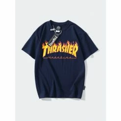 SheShow Thrasher Flame Logo T-Shirt Tops Black