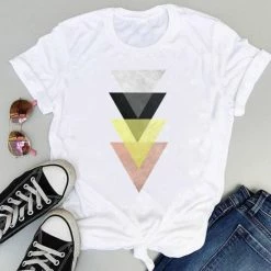 SheShow Women Tees Striped Lovely 90s Fashion Short Sleeve Tshirts Dresses & Jumpsuits White