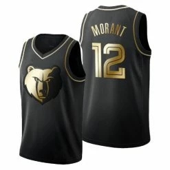 SheShow Men's Memphis Grizzlies Ja Morant Gold Edition Jersey - Black Tops