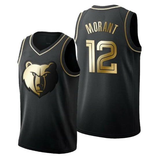 SheShow Men's Memphis Grizzlies Ja Morant Gold Edition Jersey - Black Tops