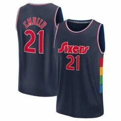 SheShow Men's Philadelphia 76ers Joel Embiid 2021-22 City Edition Jersey Tops Navy Blue