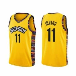 SheShow Men's Brooklyn Nets Kyrie Irving 11# City Edition Jersey Yellow Tops