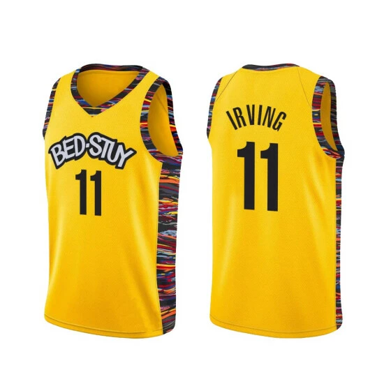 SheShow Men's Brooklyn Nets Kyrie Irving 11# City Edition Jersey Yellow Tops