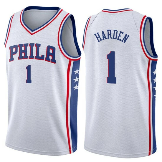 SheShow Mens Philadelphia 76ers James Harden 2021-22 White Association Edition Jersey Tops