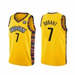 SheShow Men's Brooklyn Nets Kevin Durant 7# City Edition Jersey Yellow Tops