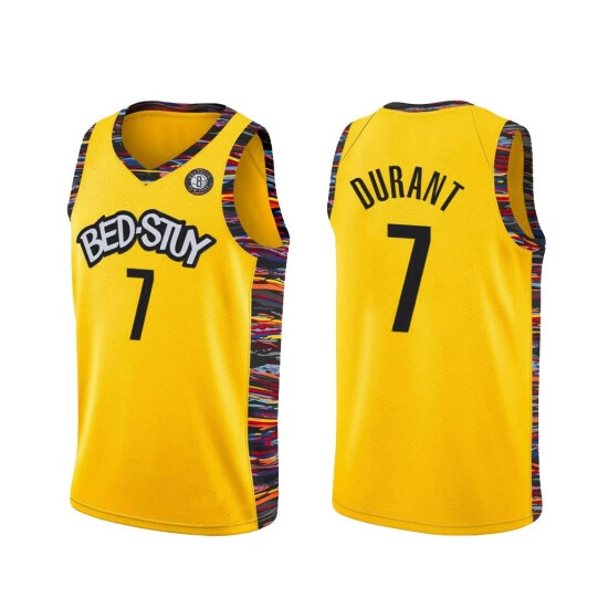 SheShow Men's Brooklyn Nets Kevin Durant 7# City Edition Jersey Yellow Tops