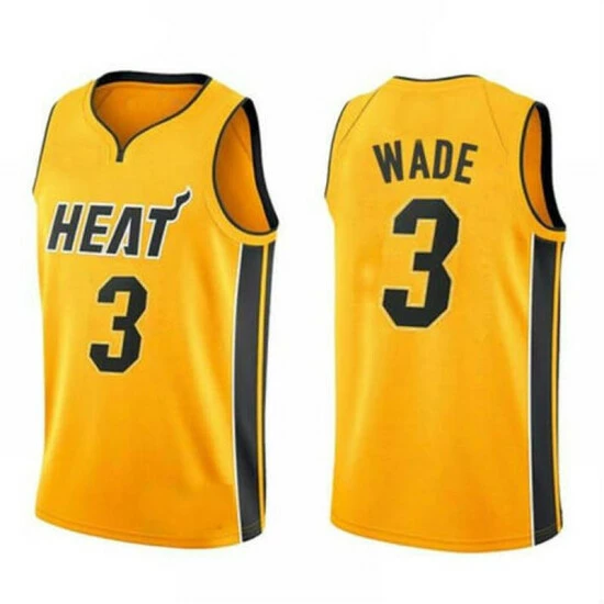 SheShow Mens Miami Heat Dwyane Wade 2020-21 Earned Edition Jersey - Yellow Tops