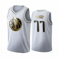 SheShow Men's Luka Doncic #77 Dallas Mavericks White Golden Edition Jersey Tops