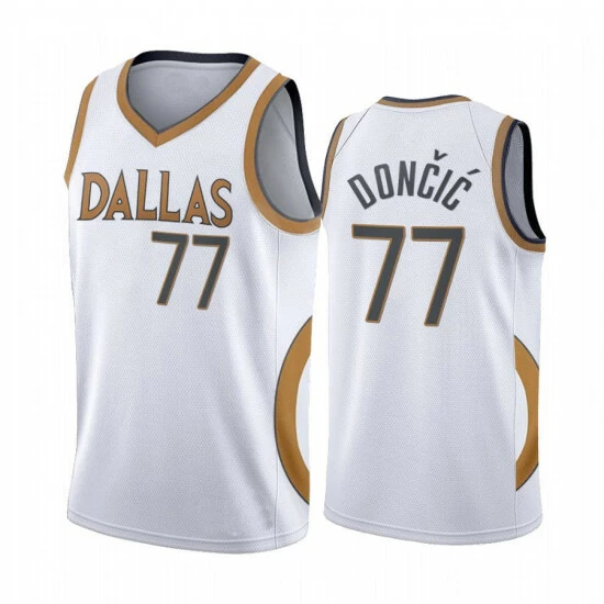 SheShow Men's Dallas Mavericks Luka Doncic 77# Basketball Jersey - White Tops
