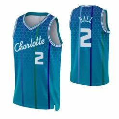 SheShow Men's Charlotte Hornets LaMelo Ball 2# 75th Anniversary Jersey Tops Blue