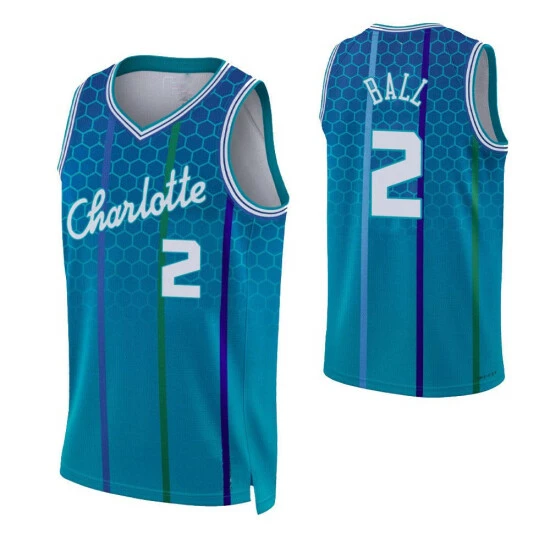 SheShow Men's Charlotte Hornets LaMelo Ball 2# 75th Anniversary Jersey Tops Blue