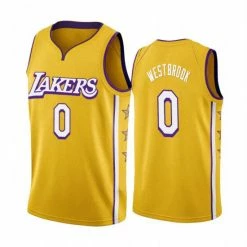 SheShow Men&apos;s Los Angeles Lakers Russell Westbrook #0 Gold City Edition Jersey Tops Yellow