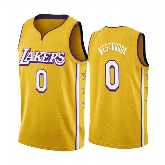 SheShow Men's Los Angeles Lakers Russell Westbrook #0 Gold City Edition Jersey Tops Yellow