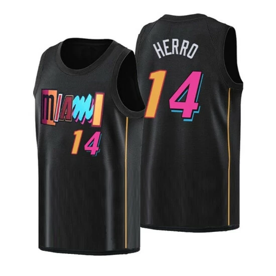 SheShow Men's Miami Heat Tyler Herro 2021-22 City Edition Jersey - Black Tops