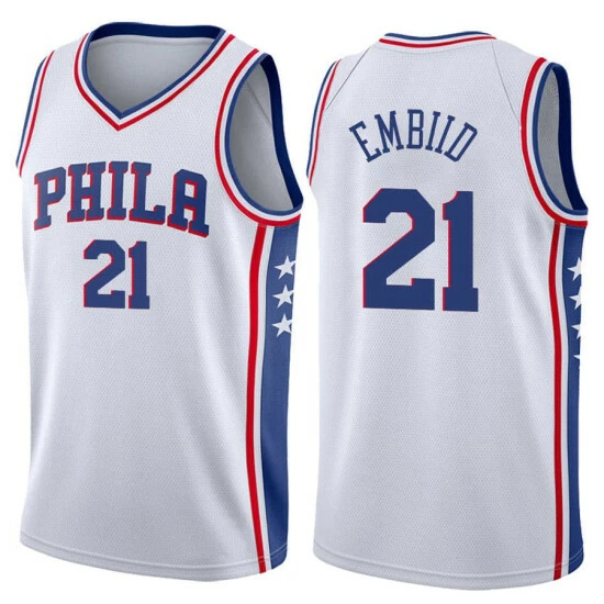 SheShow Men's Philadelphia 76ers Joel Embiid Royal Jersey White Tops