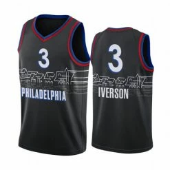 SheShow Men's Philadelphia 76ers Allen Iverson #3 Basketball Jersey Black Tops