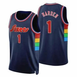 SheShow Mens Philadelphia 76ers James Harden 2021-22 City Edition Jersey Tops Navy Blue