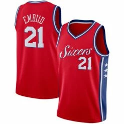SheShow Men's Philadelphia 76ers Joel Embiid Red Jersey Tops