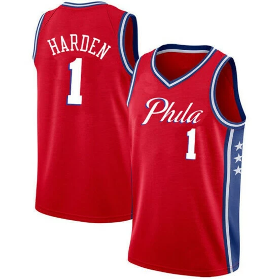 SheShow Mens Philadelphia 76ers James Harden 2021-22 Red Statement Edition Jersey Tops