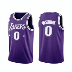 SheShow Men's Lakers Russell Westbrook #0 NBA 75TH Anniversary Jersey - Purple Tops