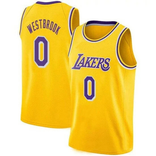 SheShow Men's Los Angeles Lakers Russell Westbrook #0 Gold Jersey Tops Yellow