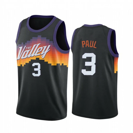 SheShow Men's Phoenix Suns Chris Paul #3 City Edition Jersey - Black Tops