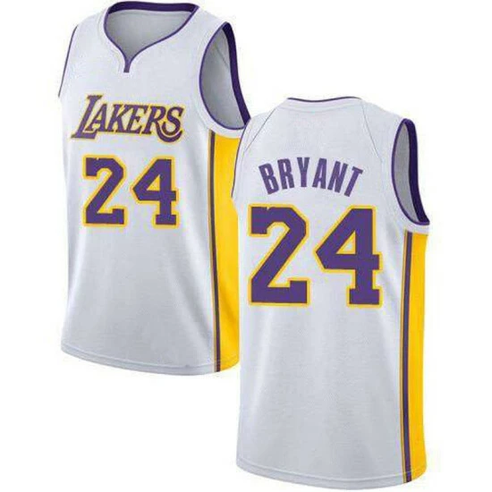 SheShow Men's Lakers Kobe Bryant #24 Swingman White Basketball Jersey Tops