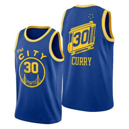 SheShow Men's Golden State Warriors Stephen Curry 30 City Edition Jersey Blue Tops