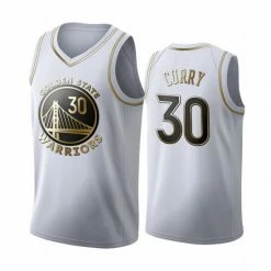SheShow Men's Golden State Warriors Stephen Curry White Gold Edition Jersey Tops