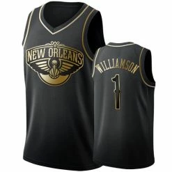 SheShow Men's New Orleans Pelicans Zion Williamson #1 Basketball Jersey Black Gold Tops