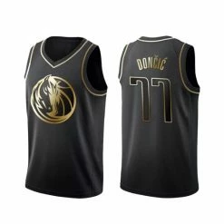 SheShow Men's Dallas Mavericks Luka Doncic #77 Basketball Jersey Black Gold Edition Tops