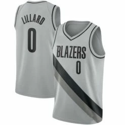SheShow Mens Portland Trail Blazers Damian Lillard 2020-21 Earned Edition Jersey Tops Grey