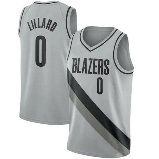 SheShow Mens Portland Trail Blazers Damian Lillard 2020-21 Earned Edition Jersey Tops Grey