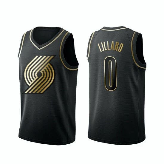 SheShow Men's Portland Trail Blazers Damian Lillard Jersey - Black/Gold Tops