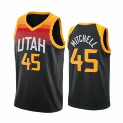 SheShow Men&apos;s Utah Jazz Donovan Mitchell #45 City Edition Jersey Black Tops