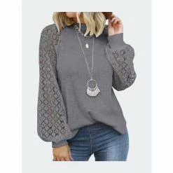 SheShow Essential Long Puff Sleeve Lace Top Tops White