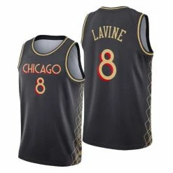 SheShow Men's Chicago Bulls Zach LaVine 8# Basketball Jersey - Black Tops