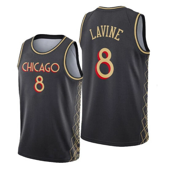 SheShow Men's Chicago Bulls Zach LaVine 8# Basketball Jersey - Black Tops