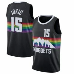SheShow Men's Nikola Jokic Denver Nuggets 2019-20 Finished Swingman Jersey City Edition - Black Tops