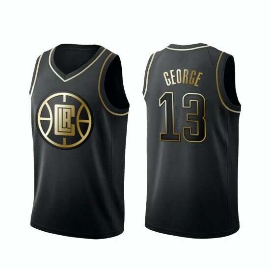 SheShow Men's LA Clippers Paul George13# Black Gold Edition Jersey Tops