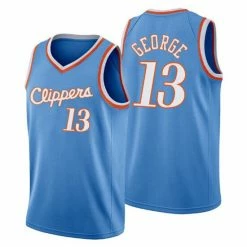 SheShow Men's LA Clippers Paul George 13# 75Th Anniversary Jersey Tops Light Blue
