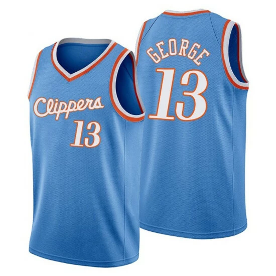 SheShow Men's LA Clippers Paul George 13# 75Th Anniversary Jersey Tops Light Blue