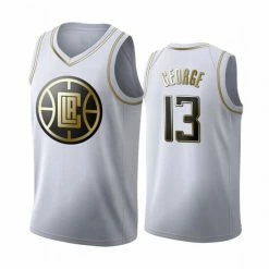 SheShow Men's Los Angeles Clippers Paul George13# White Gold Edition Jersey White Tops