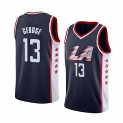 SheShow Men's LA Clippers Paul George Navy City Edition Jersey Tops Navy Blue