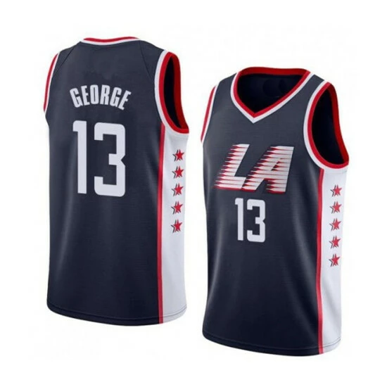 SheShow Men's LA Clippers Paul George Navy City Edition Jersey Tops Navy Blue