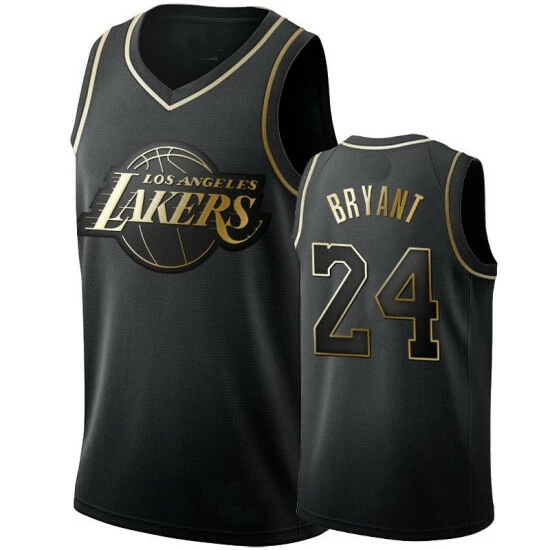 SheShow Men's Lakers Kobe Bryant #24 Black Gold Edition Basketball Jersey Tops